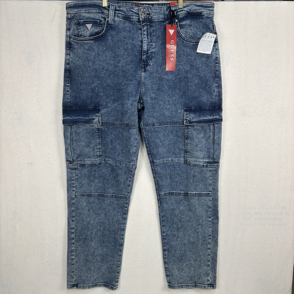 GUESS Jeans Mens 36x32 (39” Waist) Mateo Cargo Pants Stretch Med Wash Denim